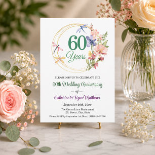 Invitación Marco de oro para 60º Aniversario de Boda Floral