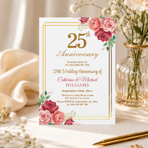 Invitación Marco de oro para aniversario de bodas 25 años con