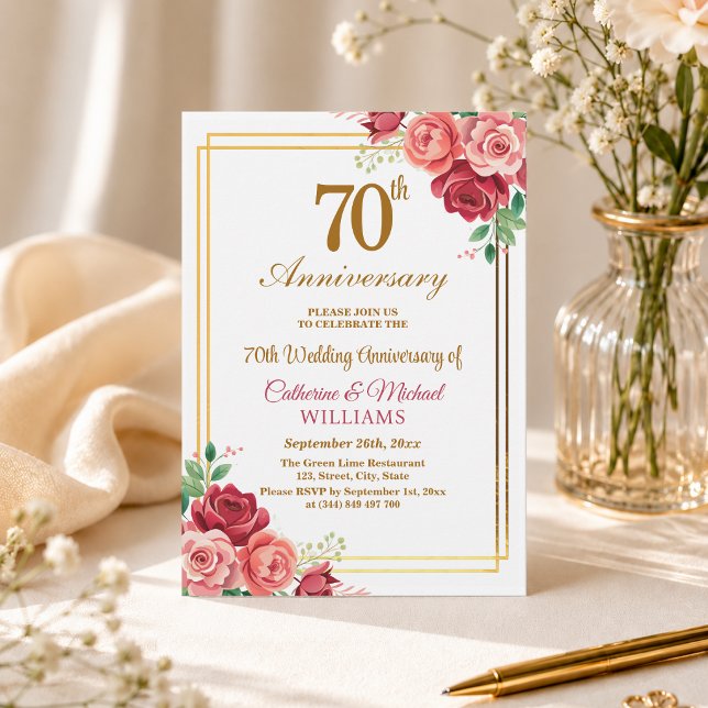 Invitación Marco de oro para el 70 aniversario de bodas con f (Subido por el creador)