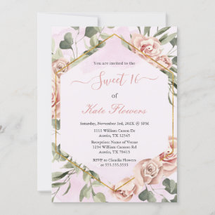 Invitación Marco de oro para rosas Quinceanera español