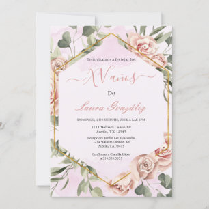 Invitación Marco de oro para rosas Quinceanera español