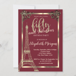 Invitación Marco de oro, Torre Eiffel Borgoña 50 Cumpleaños