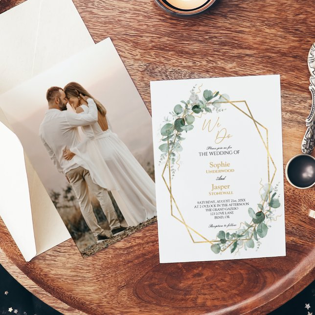 Invitación Marco de oro verde simple hacemos Boda de fotos (Subido por el creador)
