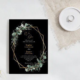 Invitación Marco de oro verde simple negro que hacemos Boda