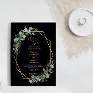 Invitación Marco de oro verde simple negro que hacemos Boda