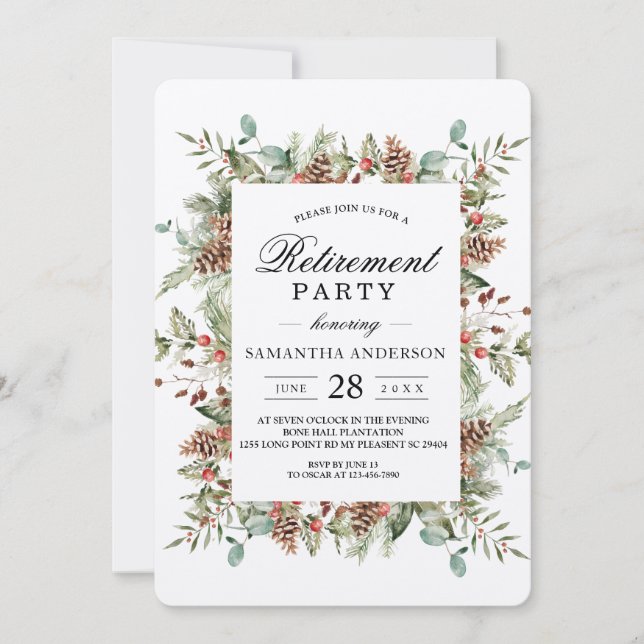 Invitación Marco de Piña de Kraft Winter Green (Anverso)