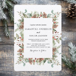 Invitación Marco de Piña de Kraft Winter Green<br><div class="desc">Celebre su día especial con esta elegante invitación de boda de vegetación invernal que presenta un encantador marco de conos de pino acuarela, hojas de eucalipto, ramas de cedro y suaves botánicos invernales. El fondo rústico inspirado en kraft añade un toque cálido y natural, lo que hace que este diseño...</div>