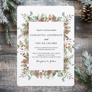 Invitación Marco de Piña de Kraft Winter Green