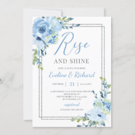 Invitación Marco de plata floral azul claro levántate y brill