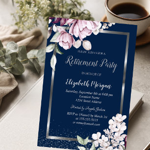 Invitación Marco de plata Flores de lavanda Jubilación