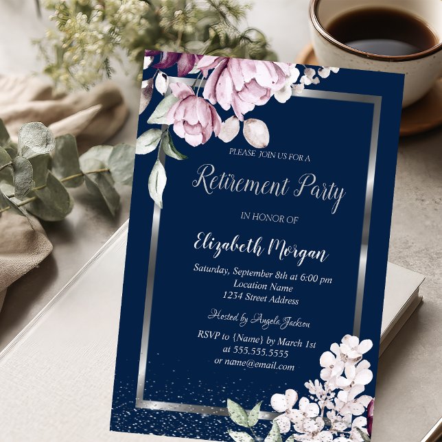 Invitación Marco de plata Flores de lavanda Jubilación (Subido por el creador)