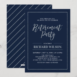 Invitación Marco de plata y azul marino | Fiesta de jubilació