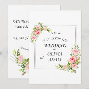 Invitación Marco de plata y floral personalizado