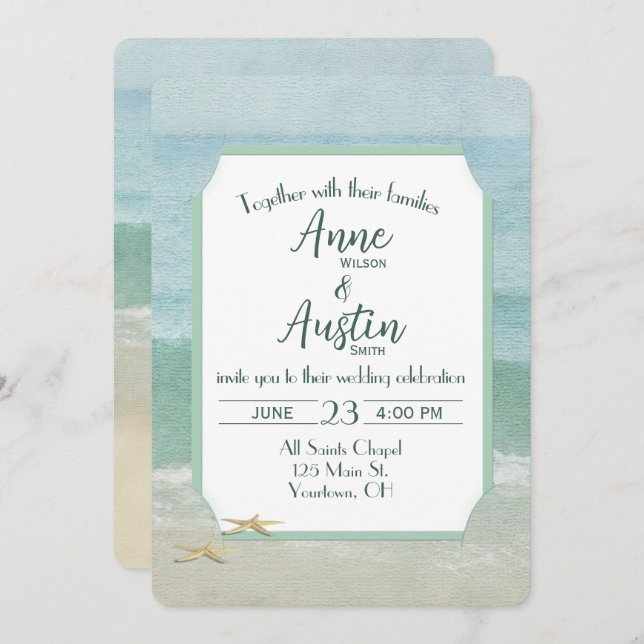 Invitación Marco de playa Océano acuático boda (Anverso / Reverso)