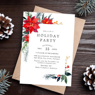 Invitación Marco de Poinsettia Festivo con Acuarela para las