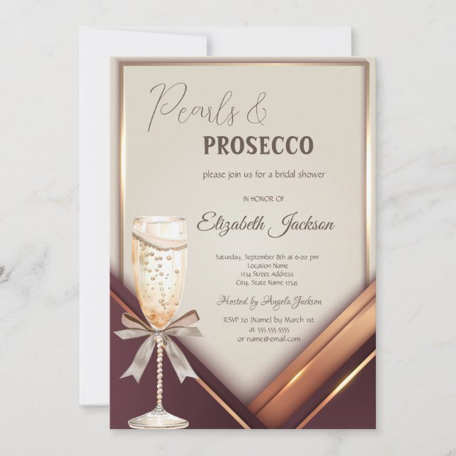 Invitación Marco de Prosecco con Perlas (Anverso)