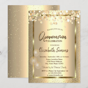 Invitación Marco de puntos de confeti dorados Globos Quinceañ