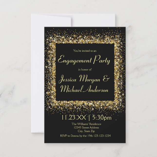 Invitación Marco de Purpurina Gold - Parte de compromiso 3x5 (Anverso)