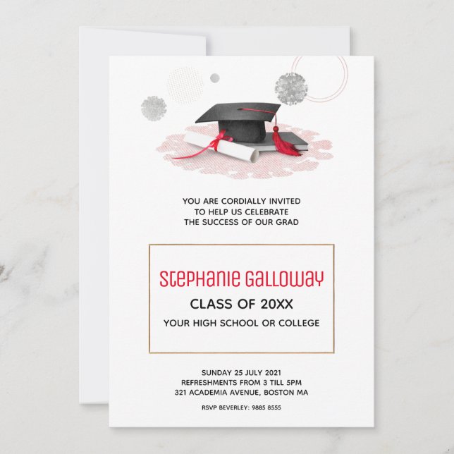 Invitación Marco de Purpurina rojo blanco y negro de la tapa  (Anverso)