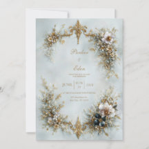 Marco de Rollo Dorado Flor Blanca Boda Azul Polvor