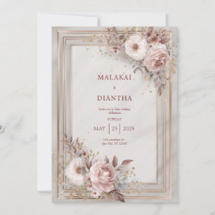 Invitación Marco de Rosa Dorada de Lujo Floral Boda