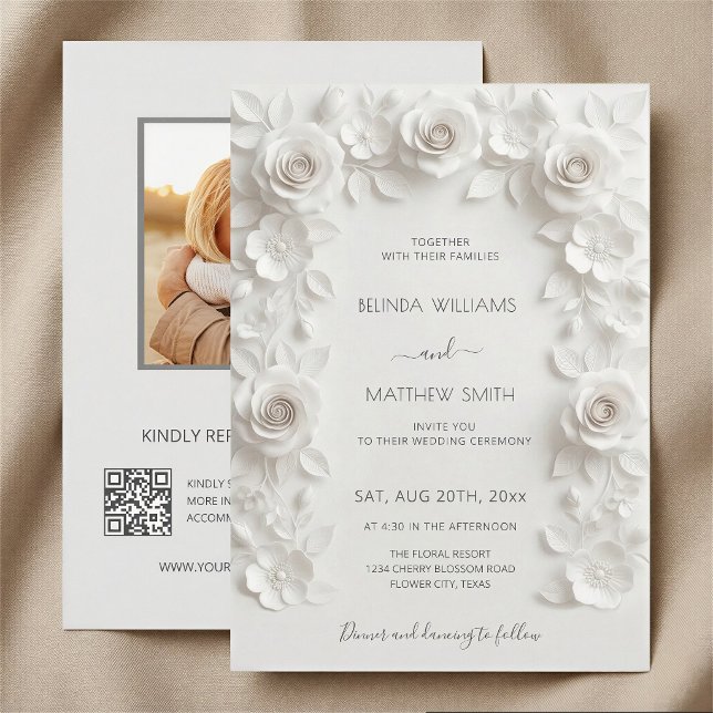 Invitación Marco de Rosas 3D Blancas Boda Minimalista (Subido por el creador)