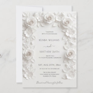 Invitación Marco de Rosas 3D Blancas Boda Simple