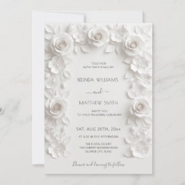 Invitación Marco de Rosas 3D Blancas Boda Simple