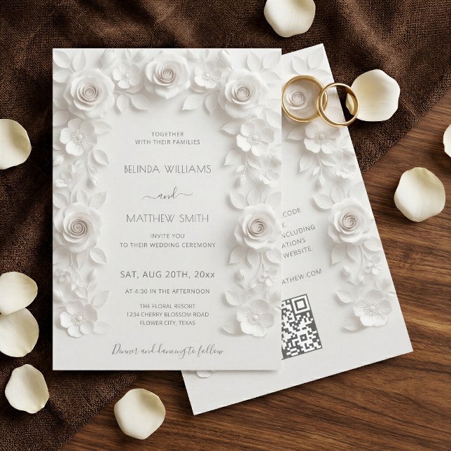 Invitación Marco de Rosas 3D Blancas Boda Simple (Subido por el creador)