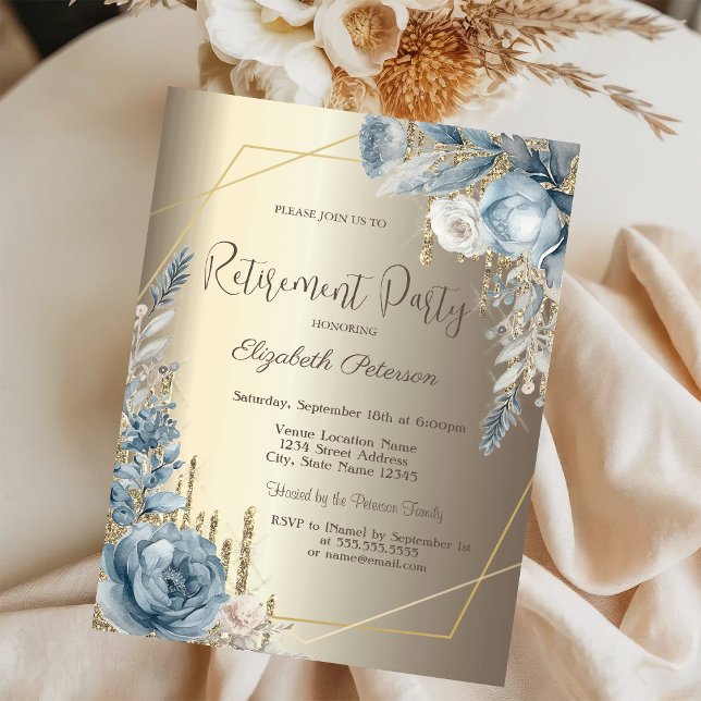 Invitación Marco de Rosas Azules Champagne con Drips de Purpu (Subido por el creador)