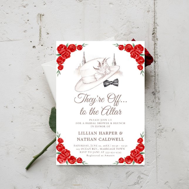 Invitación Marco de Rosas de ducha de novia del Boda Derby de (kentucky derby bridal shower invitation red roses churchill spires horse racing theme jack jill)