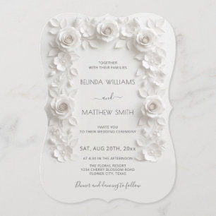 Invitación Marco de Rosas de Relieve Falso Blanco Boda Minima