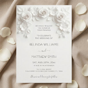 Invitación Marco de Rosas de Relieve Falso Blanco Boda Minima