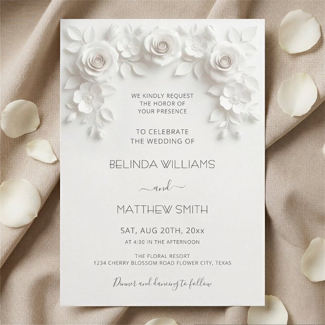 Invitación Marco de Rosas de Relieve Falso Blanco Boda Minima (Subido por el creador)
