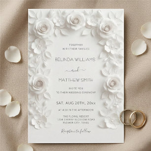 Invitación Marco de Rosas de Relieve Falso Blanco Boda Minima