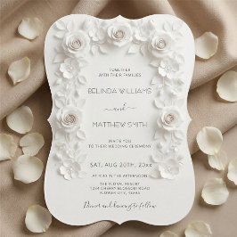 Invitación Marco de Rosas de Relieve Falso Blanco Boda Minima
