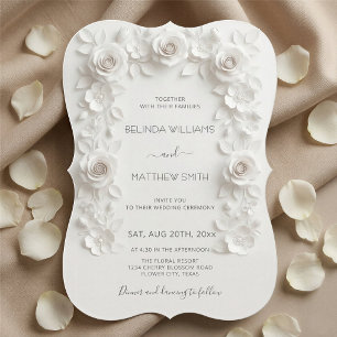 Invitación Marco de Rosas de Relieve Falso Blanco Boda Minima
