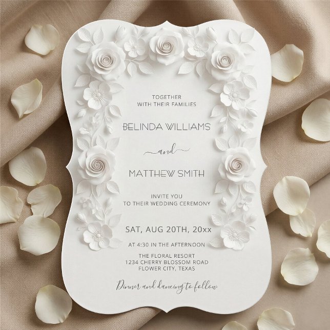 Invitación Marco de Rosas de Relieve Falso Blanco Boda Minima (Subido por el creador)