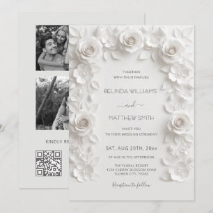 Invitación Marco de Rosas de Relieve Falso Blanco para 3 Foto