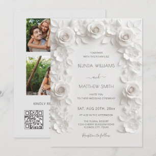 Invitación Marco de Rosas de Relieve Falso Blanco para 3 Foto