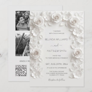 Invitación Marco de Rosas de Relieve Falso Blanco para 3 Foto