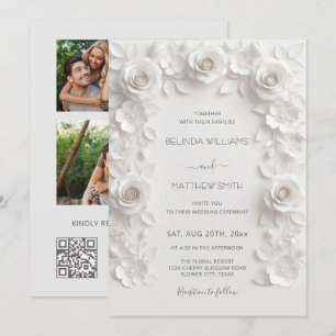 Invitación Marco de Rosas de Relieve Falso Blanco para 3 Foto