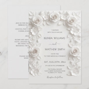 Invitación Marco de Rosas de Relieve Falso Blanco Todo en Uno