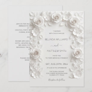 Invitación Marco de Rosas de Relieve Falso Blanco Todo en Uno