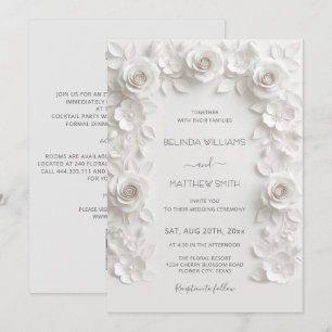 Invitación Marco de Rosas de Relieve Falso Blanco Todo en Uno