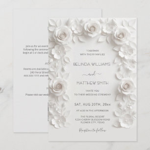 Invitación Marco de Rosas en Relieve Falso Blanco Todo en Uno