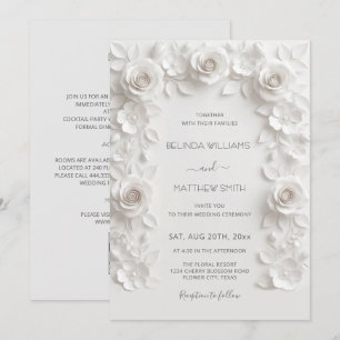 Invitación Marco de Rosas en Relieve Falso Blanco Todo en Uno