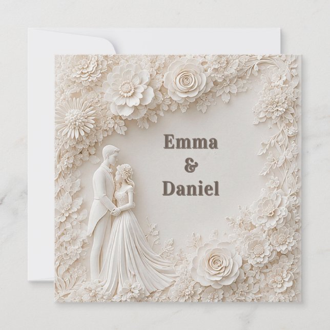Invitación 🤍 Marco de Silueta de Boda Floral Marfil🤍 (Anverso)