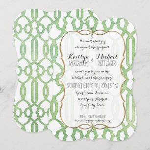 Invitación Marco de soporte dorado Color de agua Trellis Patr