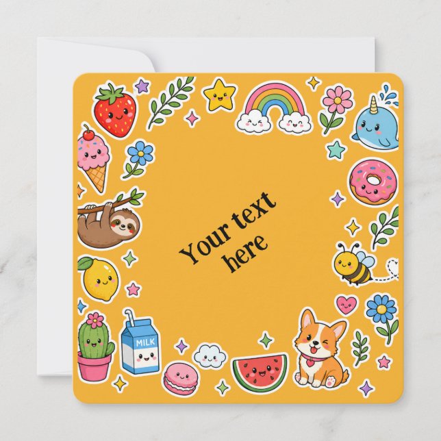Invitación Marco de Sticker Personalizado Kawaii (Anverso)